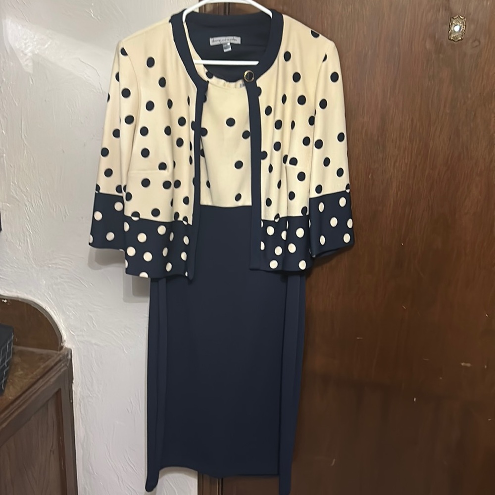 Navy and tan career dress set